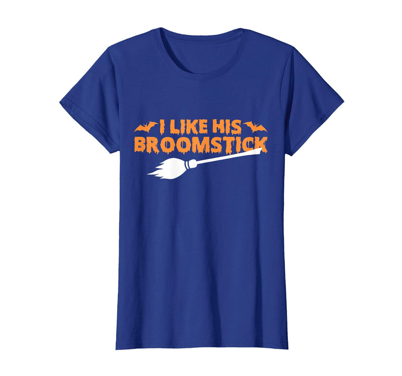 Funny Groovy Halloween Outfit I Like His Broomstick Halloween Funny Matching Couples T-Shirt - Royal Blue