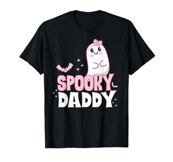 Spooky Family Cute Pink White Ghost Boo Halloween Spooky Daddy Family Cute Pink White Ghost Boo Halloween T-Shirt - Black