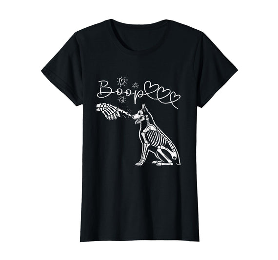 Skeleton Hand Dog Boop - German Shepherd Lovers Skeleton Hand Touch Nose German Shepherds Boop Dog Halloween T-Shirt - Black