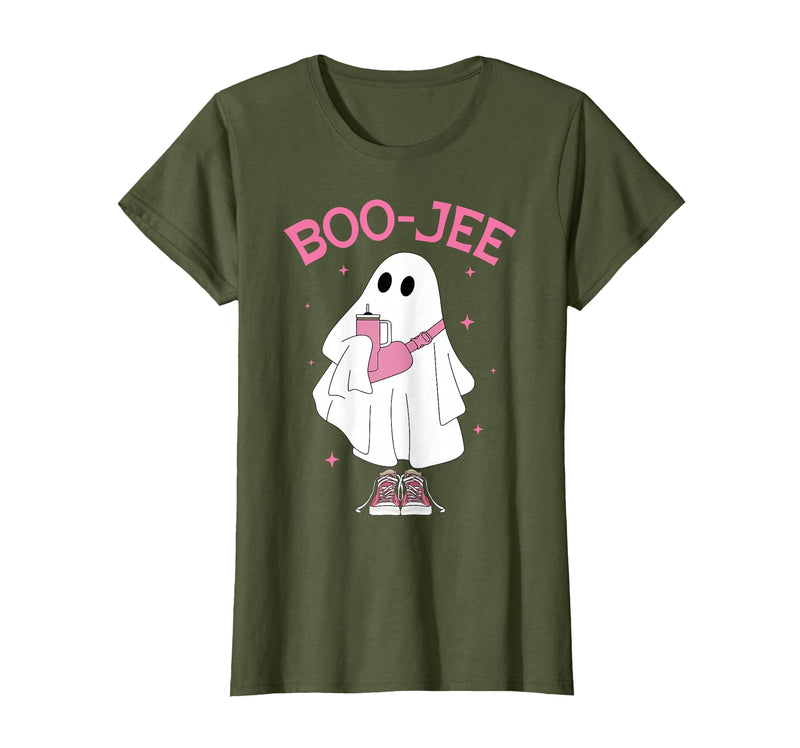Spooky Season Ghost Halloween Boujee Boo-Jee Boo-JEE Spooky Season Ghost Pink Halloween Pumpkin Boujee T-Shirt - Olive Green