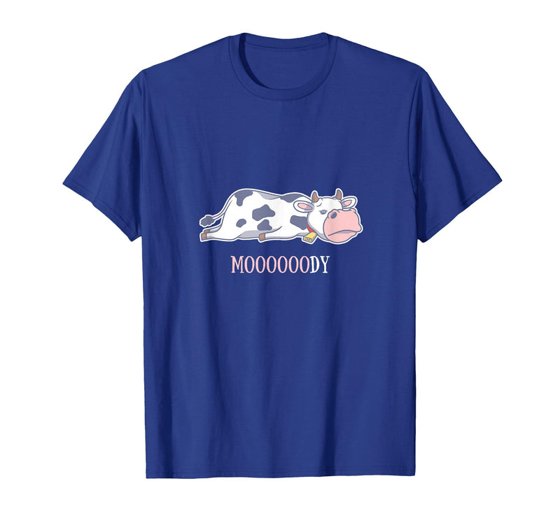 Bad Mood Sleeping Cow Tee Moooody Cow Beef Milk Farm Animals T-Shirt - Royal Blue