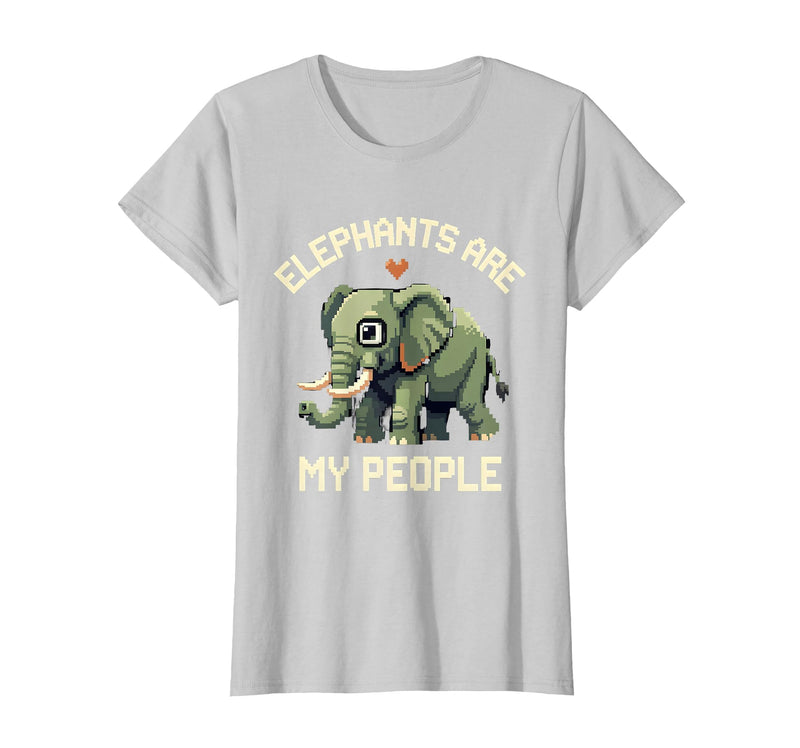 Mademark Elephants Are My People Pixel Art Design T-Shirt - Women - Silver Grey