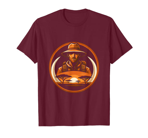 Mademark Safari Explorer Elephant Tusk Graphic Tee T-Shirt - Men - Burgundy