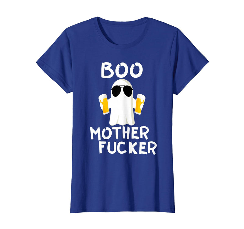 Vulgar Halloween Tee Shop Boo Motherfucker Funny Beer Drinking Ghost Adult Halloween T-Shirt - Royal Blue