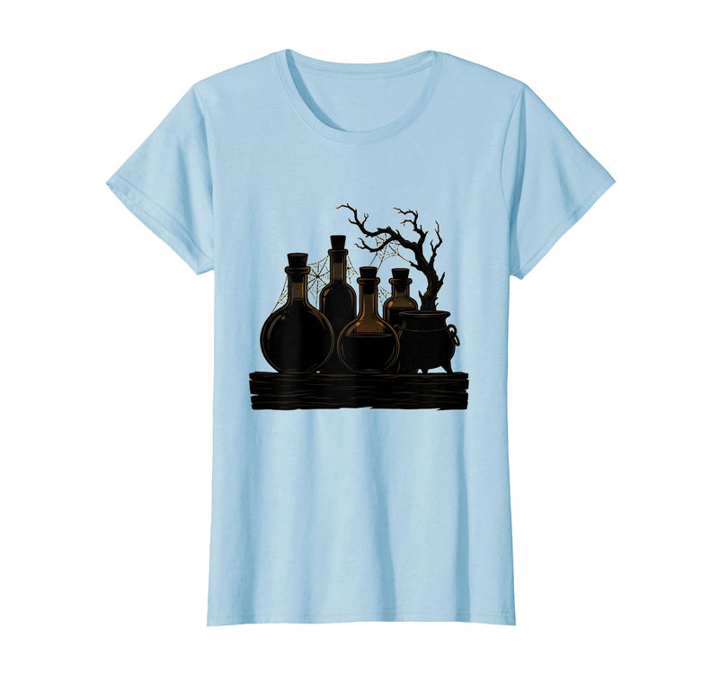 Mademark Vintage Halloween Potion Bottles Dusty Shelf T-Shirt - Baby Blue