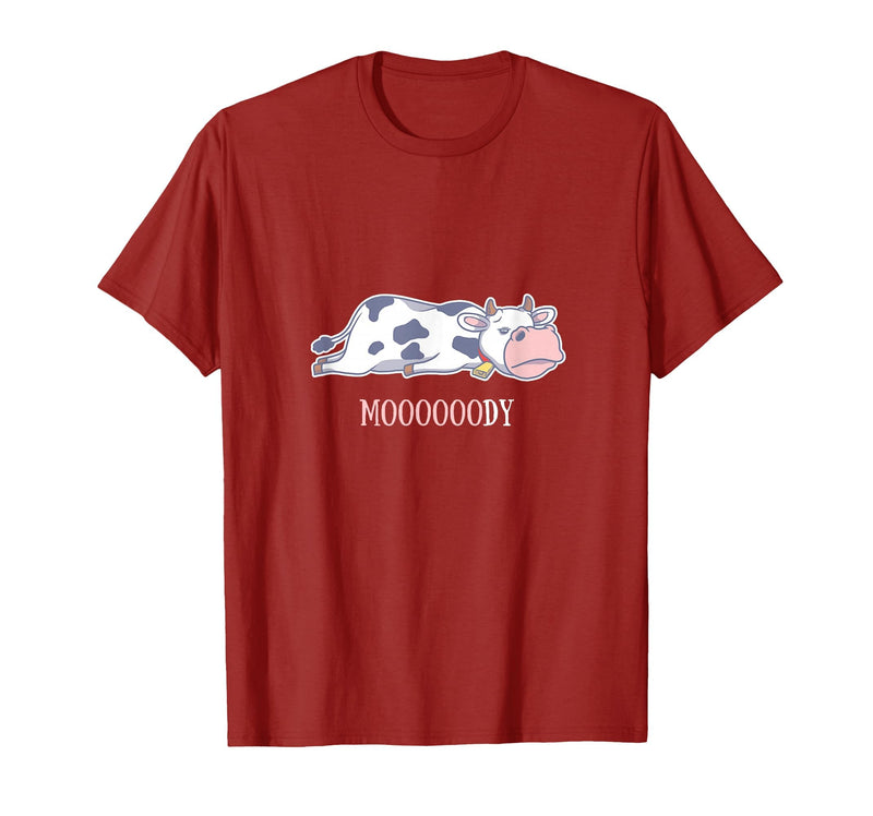Bad Mood Sleeping Cow Tee Moooody Cow Beef Milk Farm Animals T-Shirt - Cranberry Red