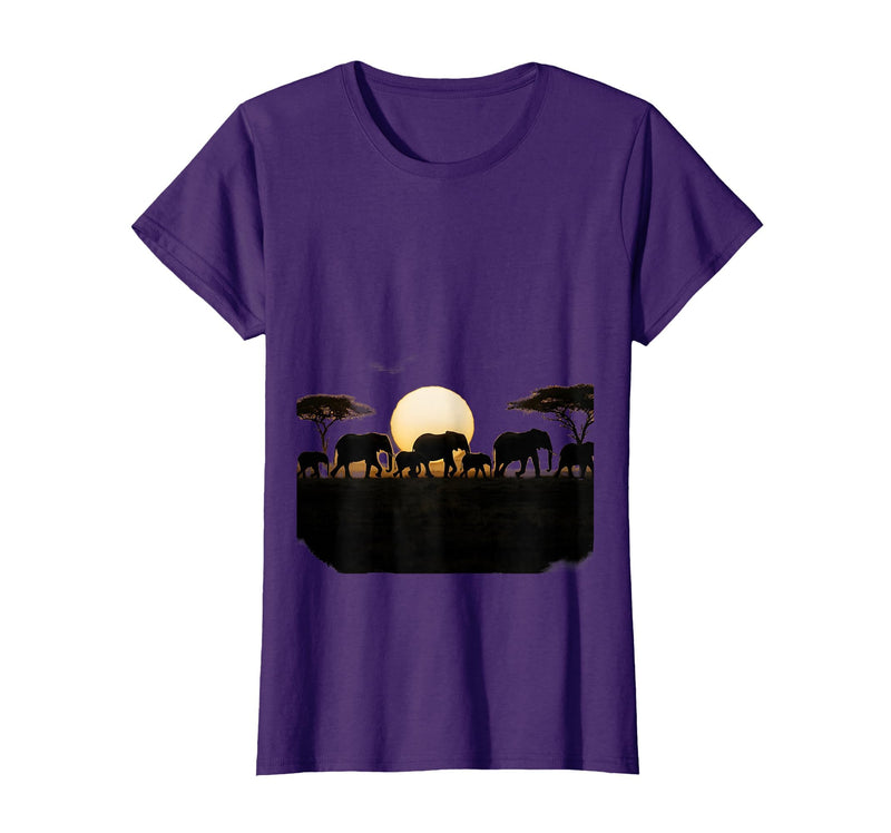 Mademark Elephant Herd Crossing Dusty Savanna Plains T-Shirt - Women - Purple