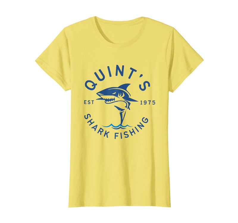 Funny Quints Shark Fishing Vintage Quint's Shark Fishing 1975 Retro T-Shirt - Lemon Yellow
