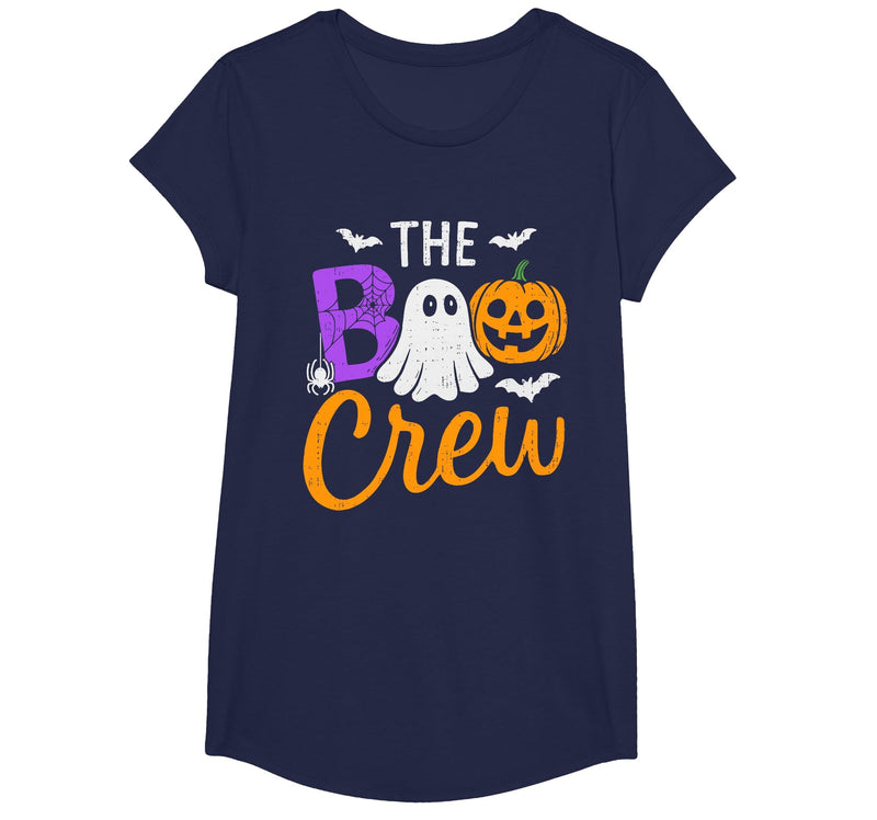 Halloween Tees for Women Men Kids Spooky Squad Boo Ghost Crew Team Halloween Boys Girls Kids T-Shirt - Navy Blue