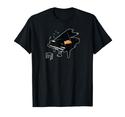 Cat Music Lover Tees Orange Cat Playing Piano Music Lover Funny T Shirt T-Shirt