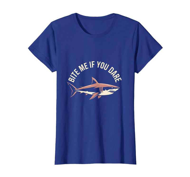 Mademark Bite Me If You Dare Bold Shark Design T-Shirt - Royal Blue