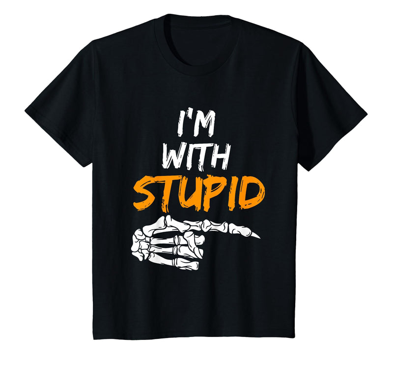 I'm With Stupid Shirts I'm with Stupid Skeleton Hand Pointing Right Funny Halloween T-Shirt - Black