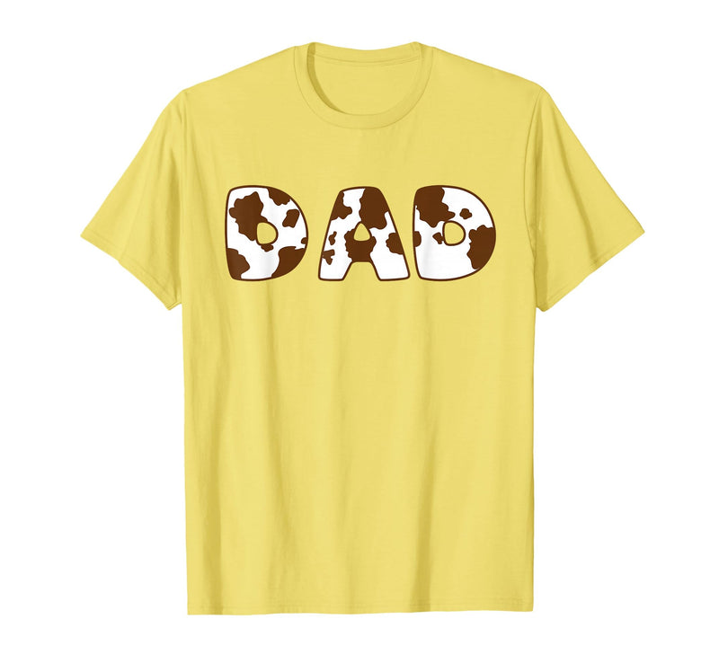 Cow Print For Family Matching Outfits DAD Cow Brown White Animal Print, Cow Pattern Farmer DAD T-Shirt - Lemon Yellow