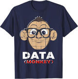 Data Monkey Data Evaluator Code Programmer T-Shirt - Navy Blue