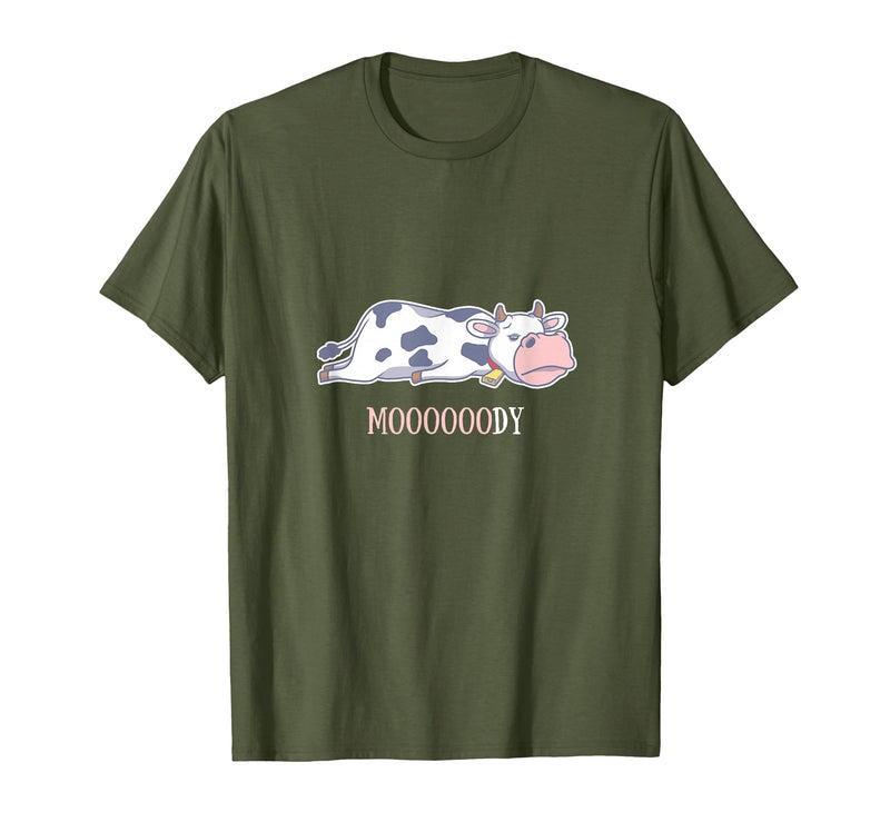 Bad Mood Sleeping Cow Tee Moooody Cow Beef Milk Farm Animals T-Shirt - Olive Green