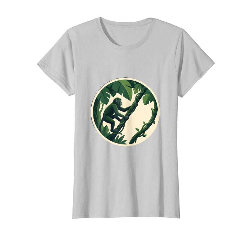 Mademark Monkey Hanging From Jungle Vine Illustration T-Shirt - Women - Silver Grey