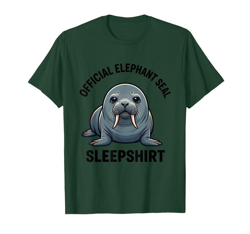 Mademark Official Elephant Seal Sleepshirt Cute Animal Humor T-Shirt - Men - Dark Green