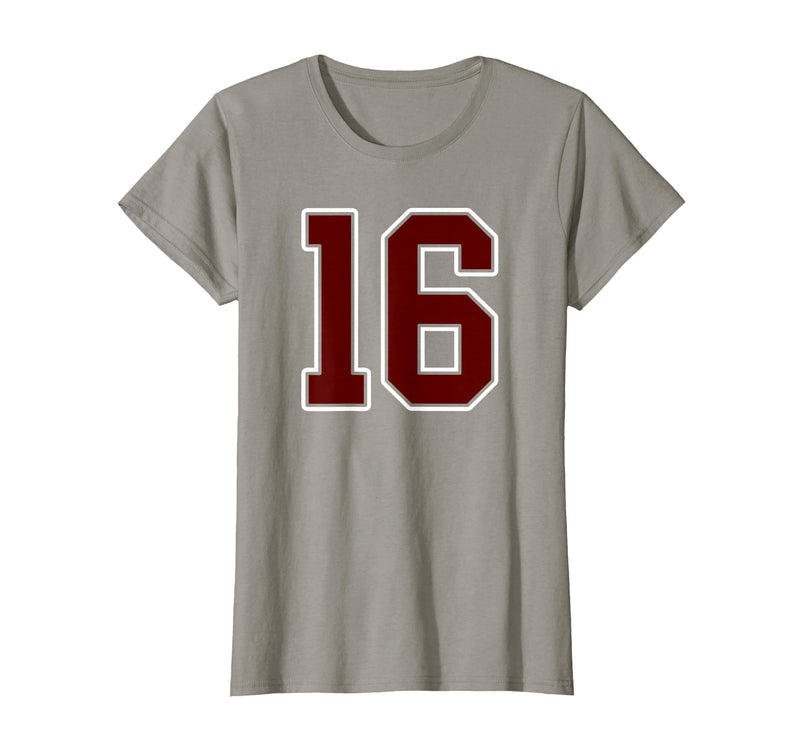 Maroon Number 16 Jersey Player Uniform #16 Gifts Maroon and White Number 16 Jersey Player Uniform #16 Fan T-Shirt - Slate