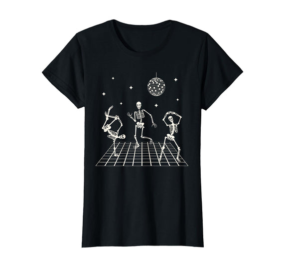 Sollomio Skeletons Dancing at The Club with a Disco Ball Halloween T-Shirt - Black