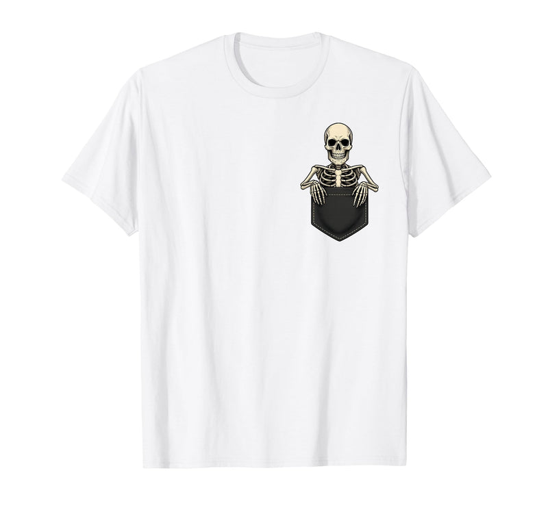 Funny Pocket Skeleton Halloween T Shirt For Men Funny Skeleton in The Pocket Halloween Kids Teens Adults T-Shirt - White
