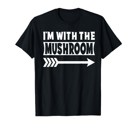 Funny Lazy & Easy Halloween Couple Costume Tee I'm with The Mushroom Halloween Costume Mushroom Halloween T-Shirt - Black