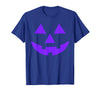 Trick or Treat Funny Halloween Costumes Party Tees Jack O Lantern Scary Carved Pumpkin Face Halloween Purple T-Shirt - Royal