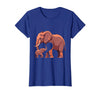 Mademark Elephant Mother and Calf Touching Trunks Design T-Shirt - Women - Royal Blue