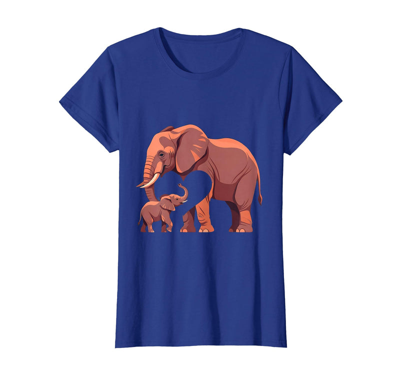Mademark Elephant Mother and Calf Touching Trunks Design T-Shirt - Women - Royal Blue