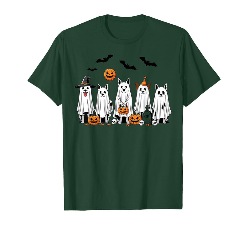Spooky Dog Lovers Haunted Halloween Designs Halloween Ghost Dogs Pumpkin Candy Party Costume T-Shirt - Dark Green