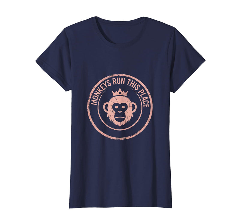Mademark Monkeys Run This Place Funny Primate Design T-Shirt - Women - Navy Blue