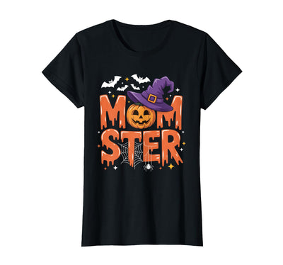 Mom-ster Halloween Funny Witch Hat Pumpkin Mom Momster Mom Mommy Matching Family Halloween Costume Women T-Shirt