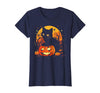 Black Cat Halloween Pumpkin Gifts Retro Black Cat Halloween Pumpkin Costume for Women Men Kids T-Shirt - Navy Blue