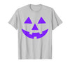 Trick or Treat Funny Halloween Costumes Party Tees Jack O Lantern Scary Carved Pumpkin Face Halloween Purple T-Shirt -