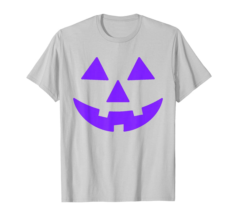 Trick or Treat Funny Halloween Costumes Party Tees Jack O Lantern Scary Carved Pumpkin Face Halloween Purple T-Shirt -