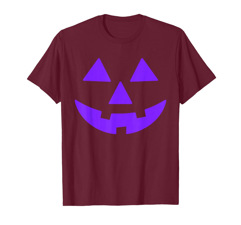 Trick or Treat Funny Halloween Costumes Party Tees Jack O Lantern Scary Carved Pumpkin Face Halloween Purple T-Shirt -