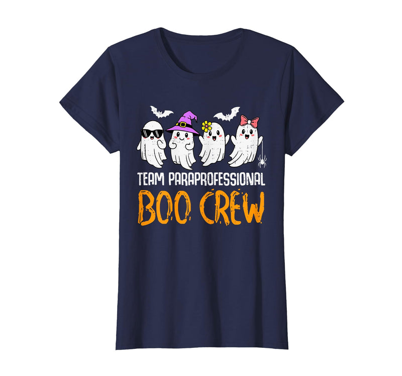 Halloween Tees for Women Men Kids Team Paraprofessional Boo Crew Ghost Halloween para Costume T-Shirt - Navy Blue