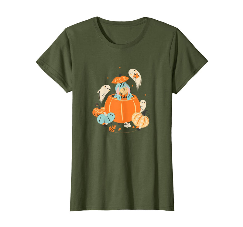 Disney Winnie The Pooh Halloween Cute Eeyore Pumpkin Patch T-Shirt - Olive Green