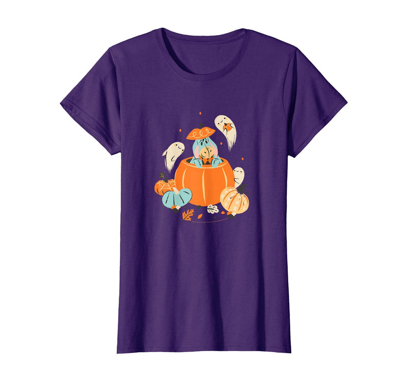 Disney Winnie The Pooh Halloween Cute Eeyore Pumpkin Patch T-Shirt - Purple