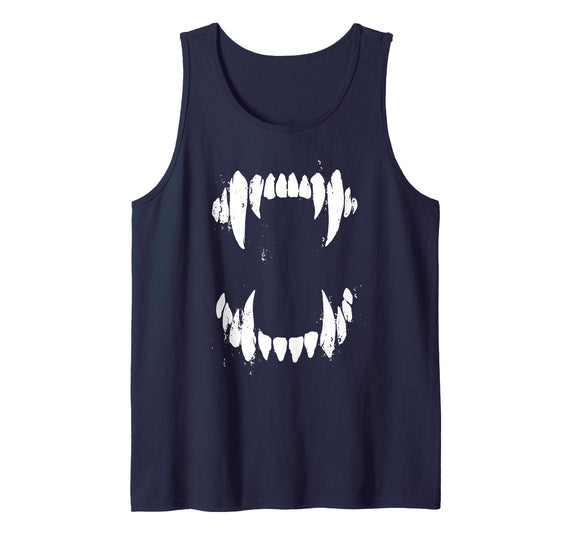 Pop Cult Tees Halloween Horror Wolf Dog Vampire Monster Teeth Costume Tank Top - Navy Blue