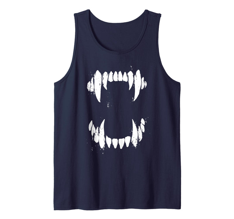 Pop Cult Tees Halloween Horror Wolf Dog Vampire Monster Teeth Costume Tank Top - Navy Blue
