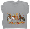 Niaday Fall Horse Shirt Men Women Graphic Short Sleeve T-Shirt Tee, Fall Season Horses Horse Lover Shirt - Grey