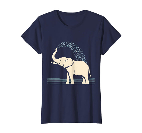 Mademark Elephant Spraying Water Raised Trunk Illustration T-Shirt - Women - Navy Blue