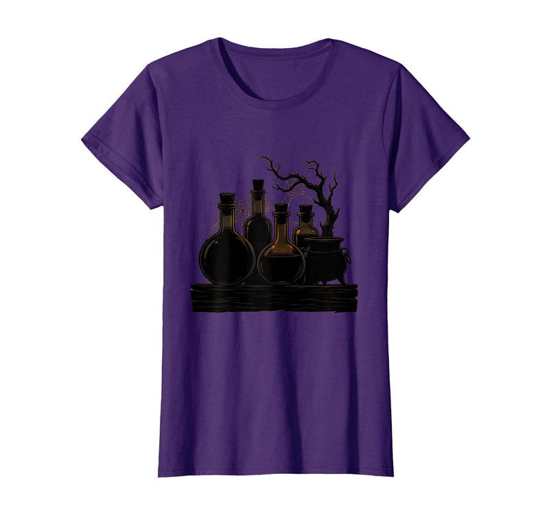 Mademark Vintage Halloween Potion Bottles Dusty Shelf T-Shirt - Purple