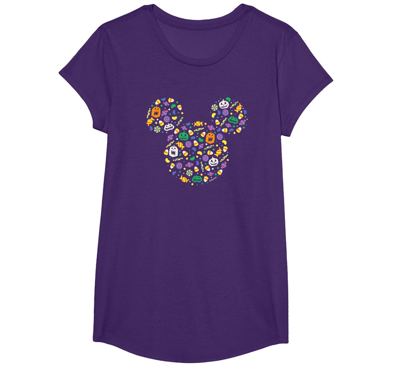 Disney Mickey Mouse Halloween Head Icon Pumpkins and Candy T-Shirt - Purple