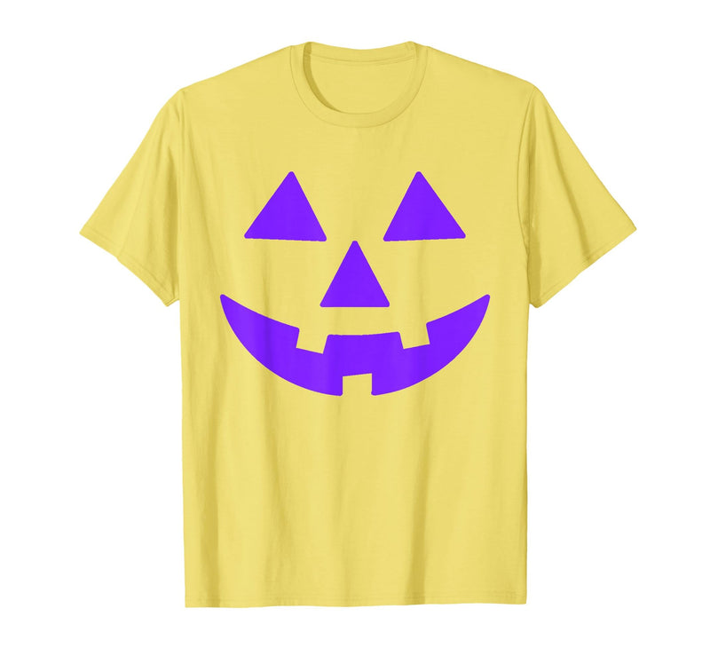 Trick or Treat Funny Halloween Costumes Party Tees Jack O Lantern Scary Carved Pumpkin Face Halloween Purple T-Shirt - Lemon