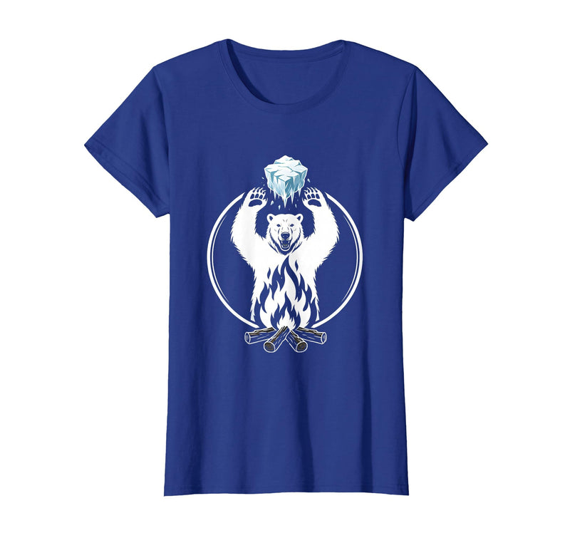 Mademark Polar Bear Throws Ice Into Fire Funny Design T-Shirt - Royal Blue