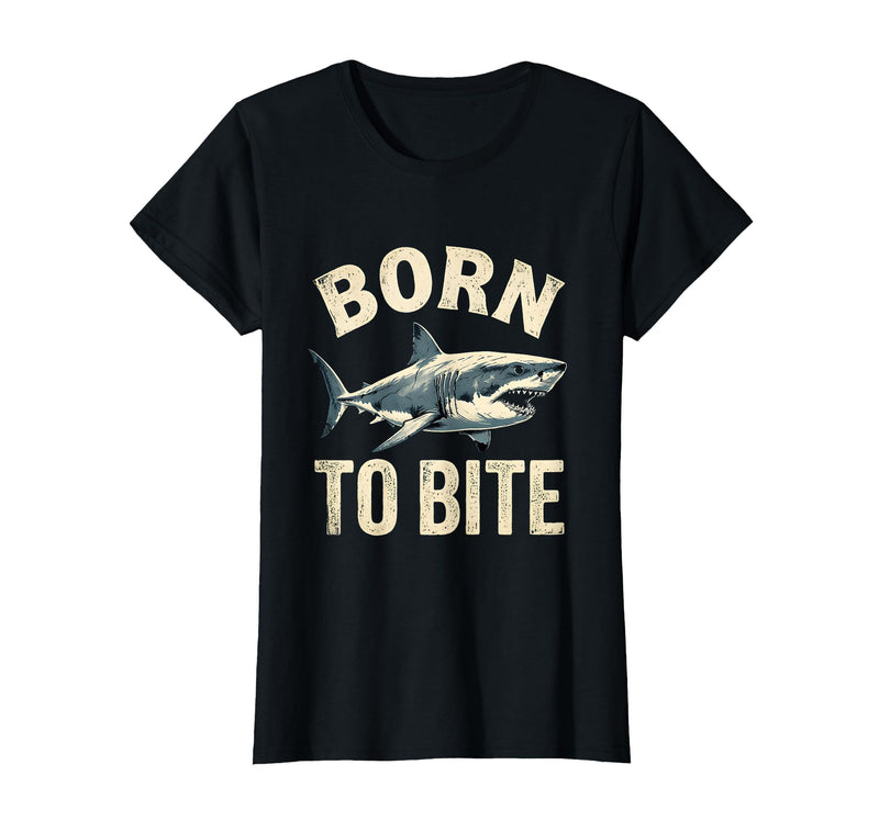 Mademark Born to Bite Fierce Shark Graphic Design T-Shirt - Black