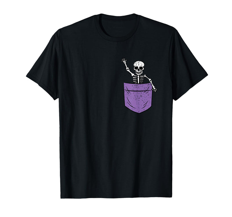 Halloween Shirts Skeleton Costume Men Women Kids Skeleton Pocket Halloween Costume Funny Skull Character T-Shirt - Black