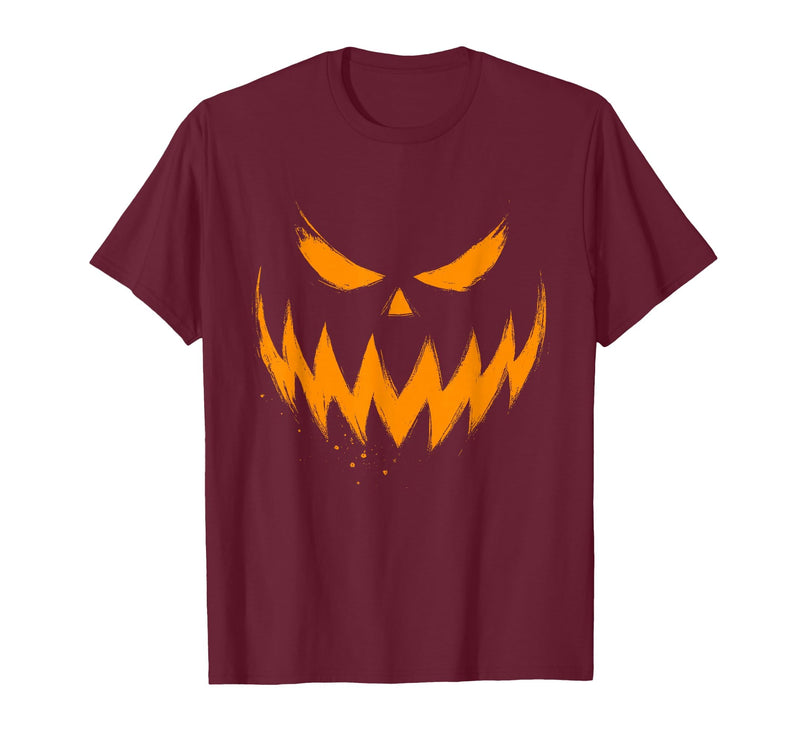 Vintage Jack o Lantern Halloween Tee Pumpkin Face Jack O Lantern Scary Carved Halloween Costume T-Shirt - Burgundy