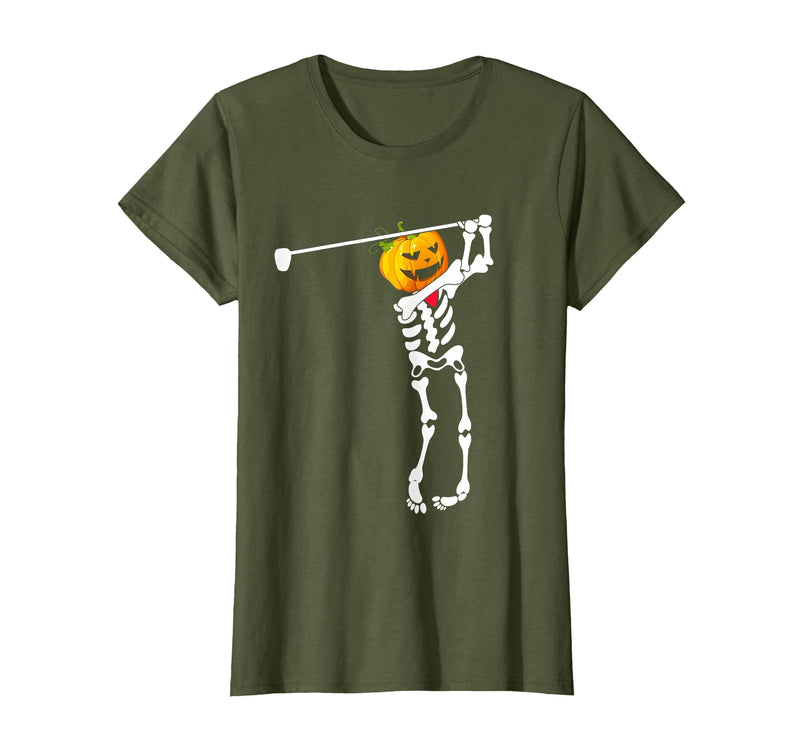 Funny Skeleton Golf Halloween Costume Golf Skeleton Pumpkin Halloween Shirt T-Shirt - Olive Green
